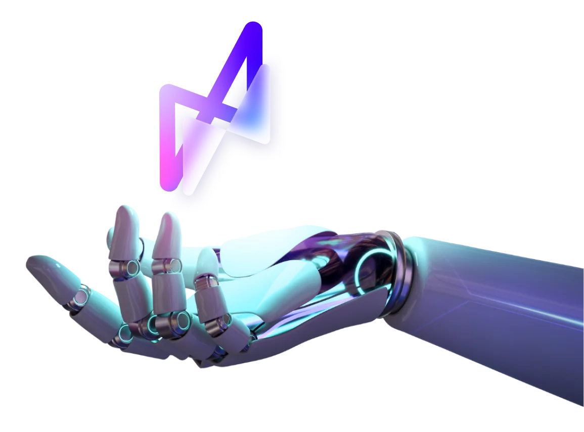 Robotic hand holding a digital icon, symbolizing AI and futuristic technology.